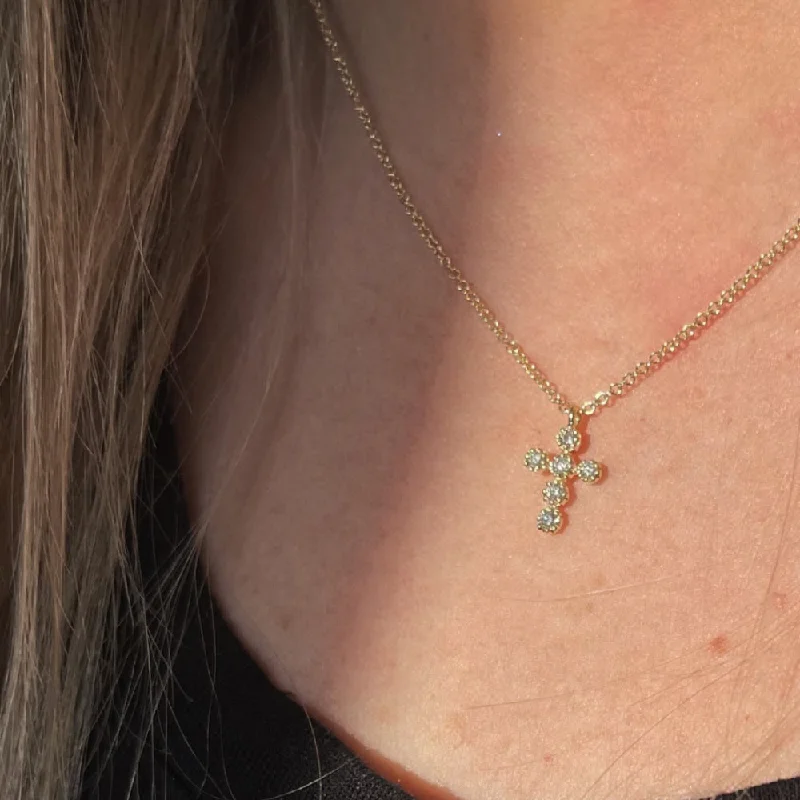 tiny gold huggie hoops DEVOTED DIAMOND CROSS NECKLACE