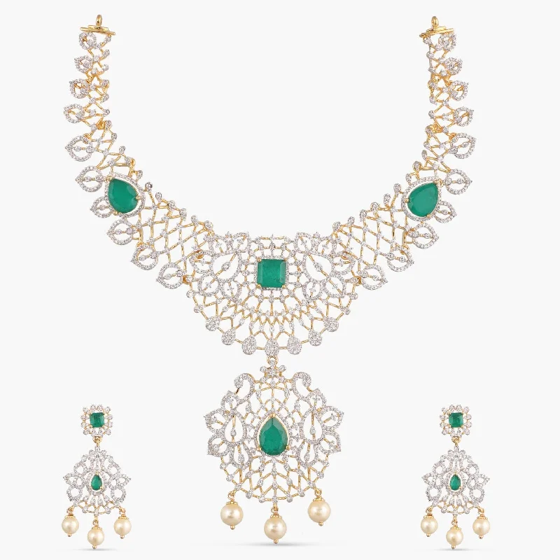 diamond wedding band for women Dhanvi CZ Silver Necklace Set