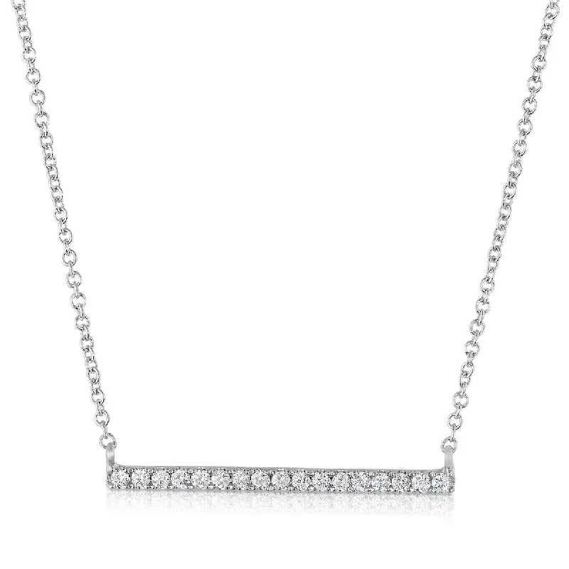 14K White Gold Diamond Bar Necklace