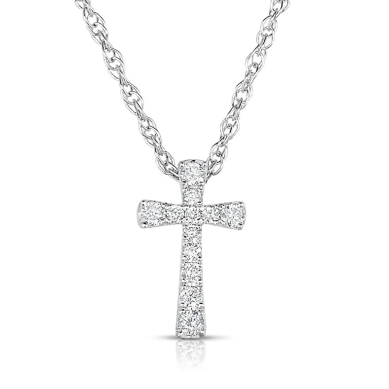 14K White Gold Diamond Cross Necklace