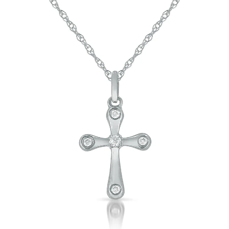 14K White Gold Diamond Cross Necklace