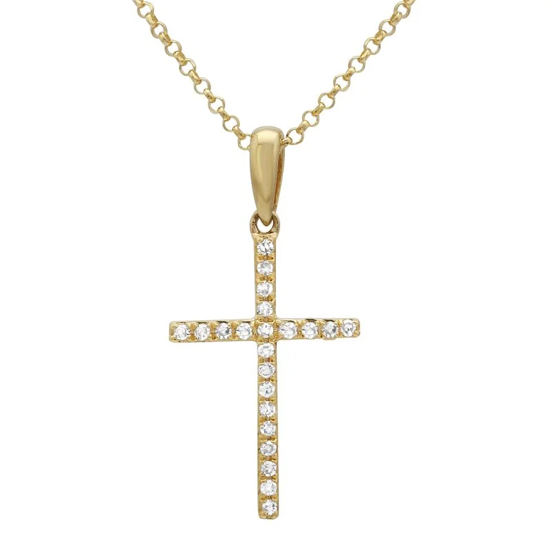 14K Yellow Gold Small Diamond Cross Necklace