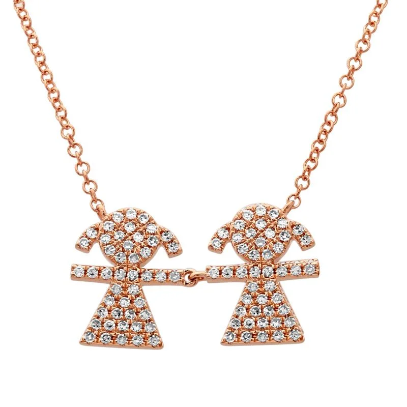 14K Rose Gold Diamond Double Girl (Children) Necklace