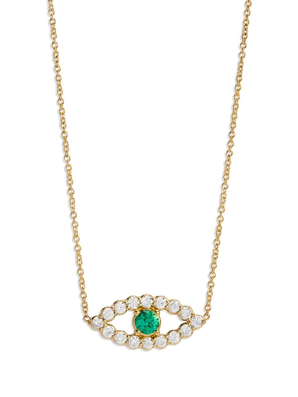 amethyst healing crystal necklace Diamond & Emerald Evil Eye Yellow Gold Necklace
