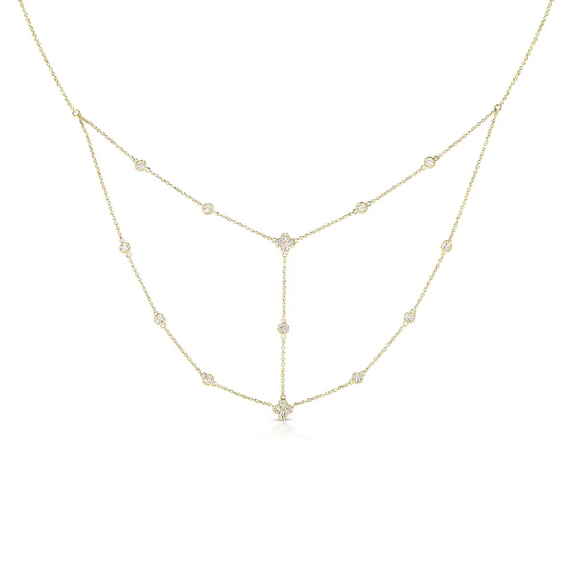 14K Yellow Gold Diamond Flower Layer Necklace