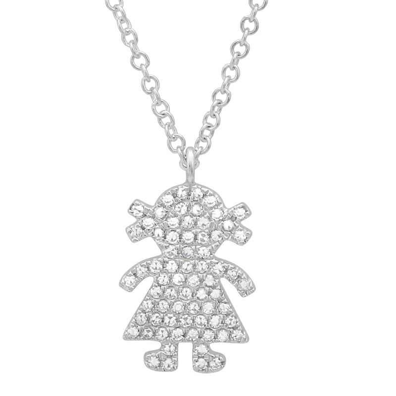 14K White Gold Diamond Girl Pendant