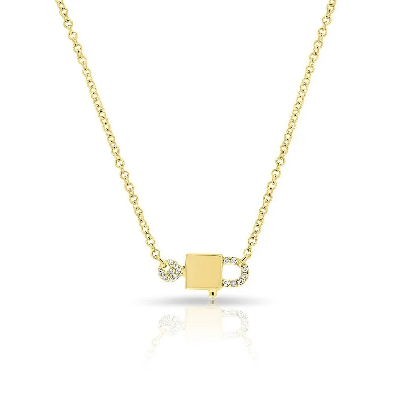 14K Yellow Gold Diamond Lock & Key Necklace