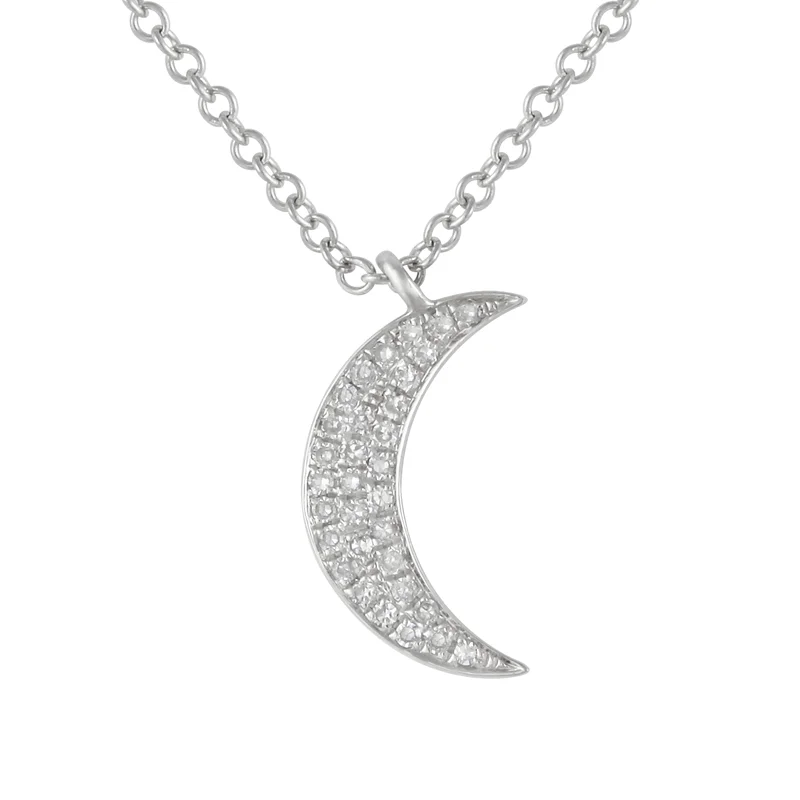 14K White Gold Diamond Mini Moon Necklace