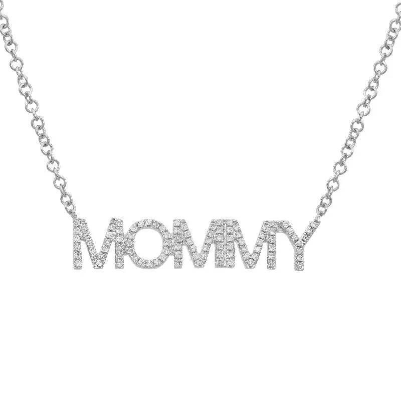 14K White Gold Diamond "MOMMY" Necklace