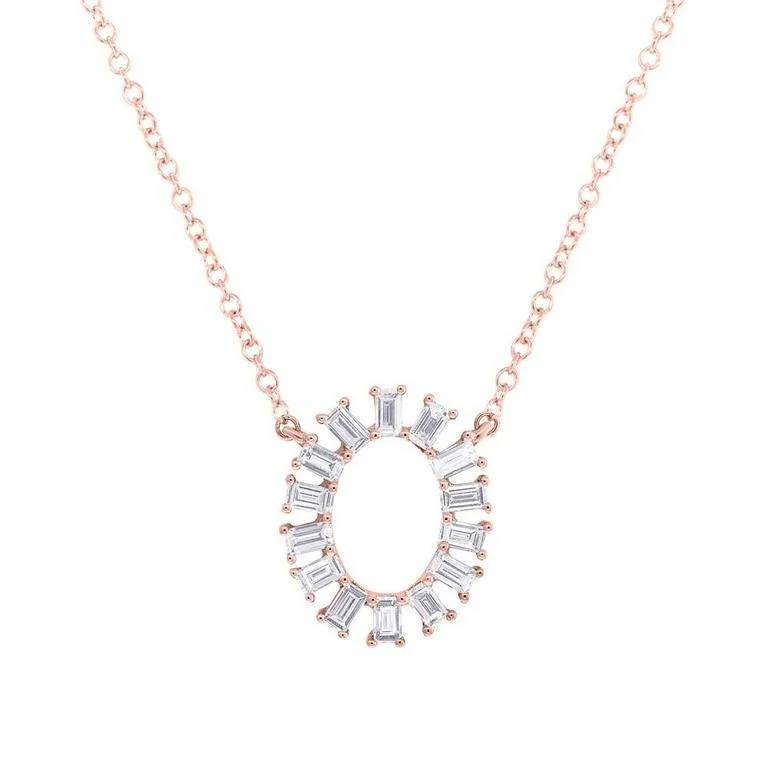 14K Rose Gold Diamond Oval Necklace