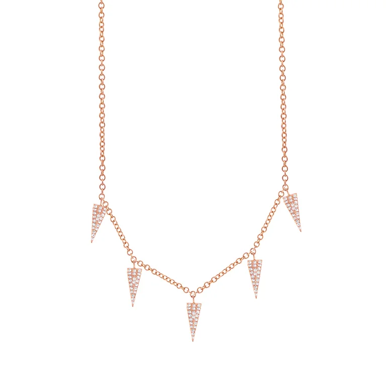 14K Rose Gold Diamond Pave Triangle Necklace