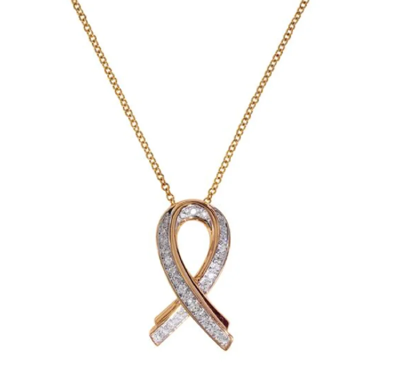 14K Rose Gold Diamond Ribbon Pendant