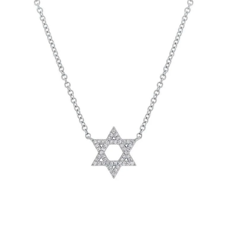 14K White Gold Diamond Star of David Necklace