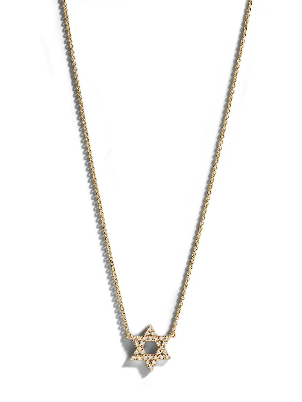 bezel set engagement ring modern Diamond Star of David Yellow Gold Necklace