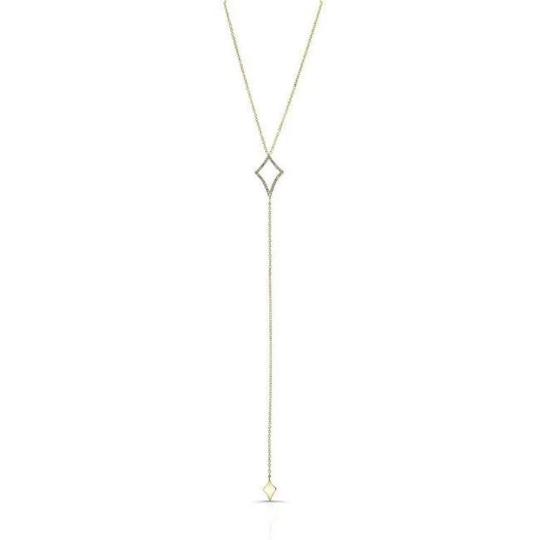 14K Yellow Gold Diamond Triangle Lariat Necklace