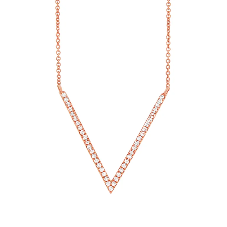 14K Rose Gold Diamond "V" Necklace