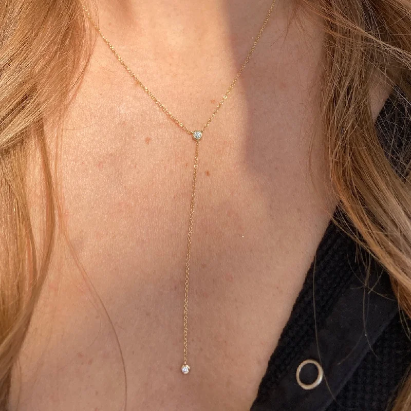thin gold wire earrings MINIMALIST DIAMOND LARIAT NECKLACE