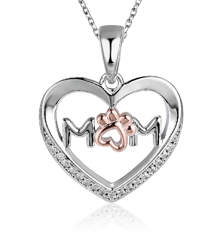 genuine ruby ring women Two-tone Dog Mom Heart Sterling Silver Necklace