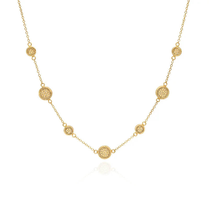 handmade silk thread earrings Dotted Disc Station Necklace - Gold