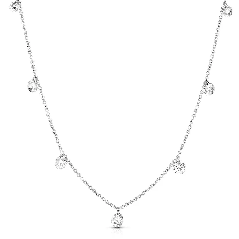 14K White Gold Drilled Diamonds Dangle Necklace