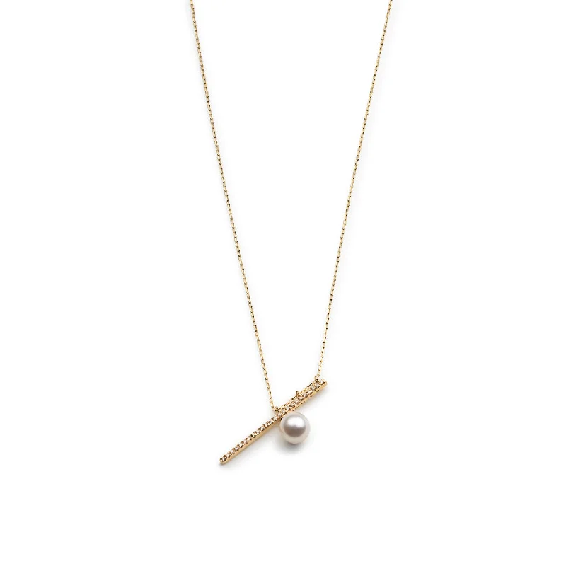 celestial star charm bracelet "Drosera"  Diamond Akoya Pearl Bar Necklace