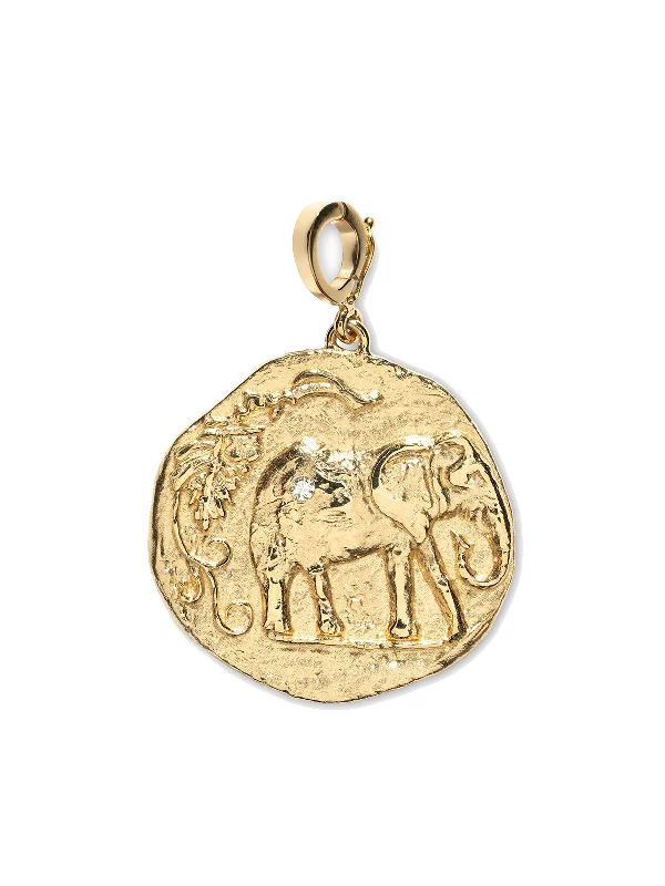 minimalist crystal quartz ring Diamond Large Elefante Coin Yellow Gold Charm