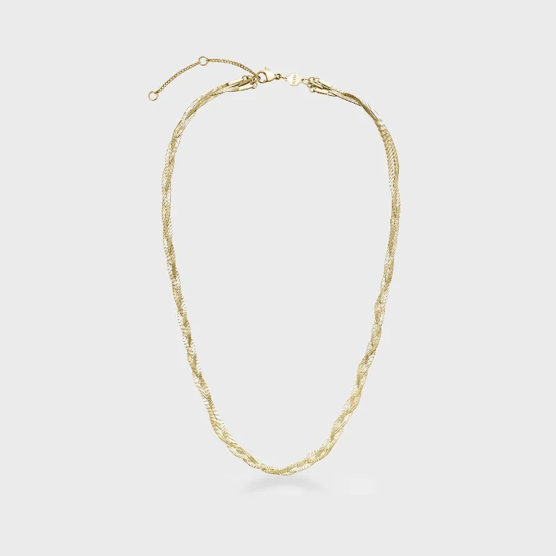 raw crystal cuff bracelet Élevé Braided Snake Necklace, Gold Colour