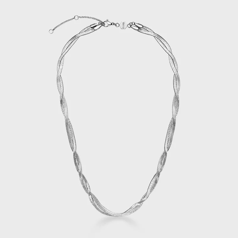 white topaz stacking rings Élevé Twisted Snake Necklace, Silver Colour