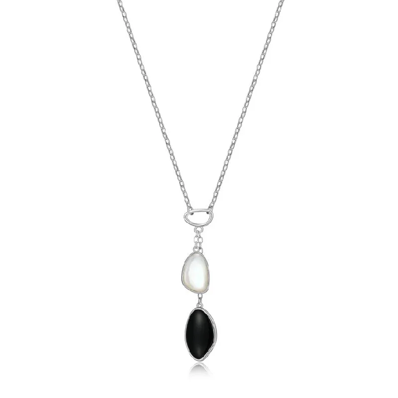 infinity loop ring rose gold Elle Sterling Silver Black & White Agate Necklace