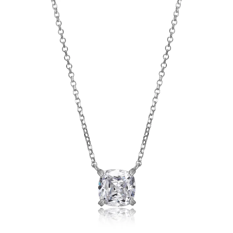 silver hoop earrings small Elle Cushion Cut Sterling Silver CZ Necklace