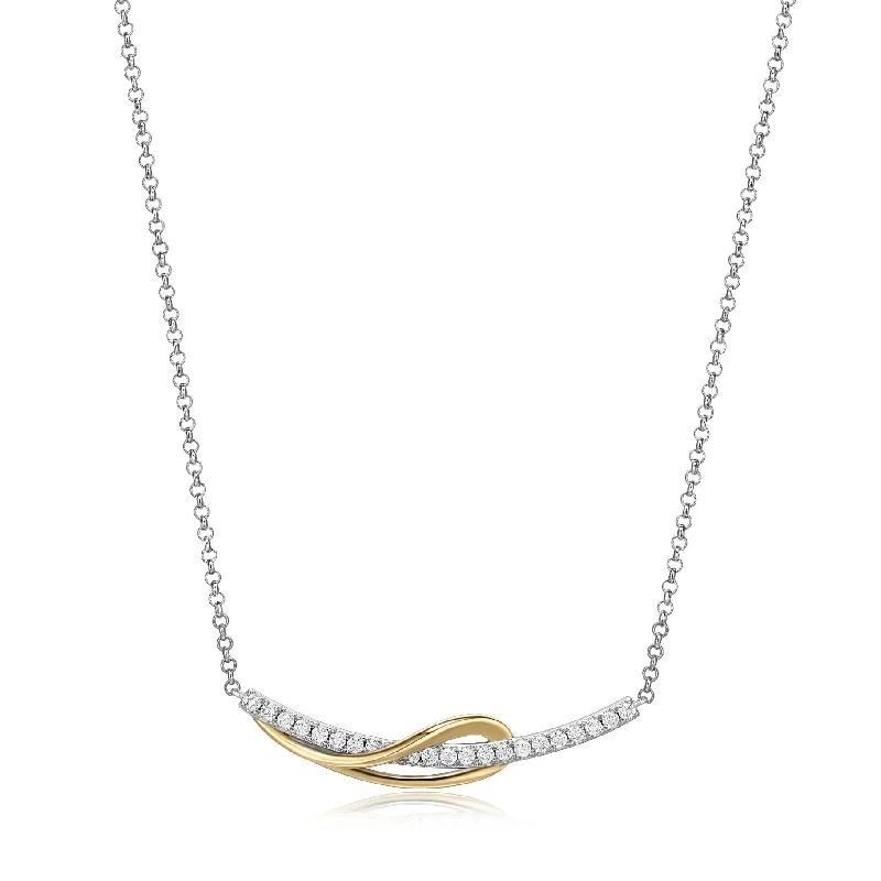 classic pearl choker necklace Elle Two Tone Sterling Silver CZ Bar Necklace