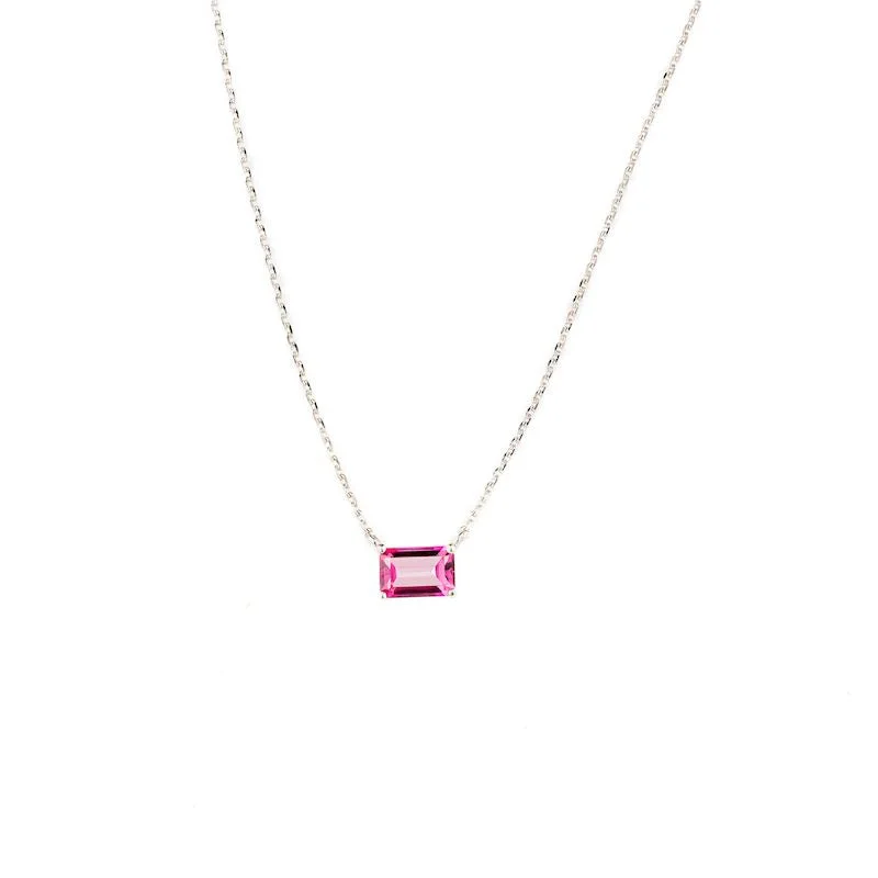 celestial orbit ring set Emerald Cut Pink Topaz Necklace