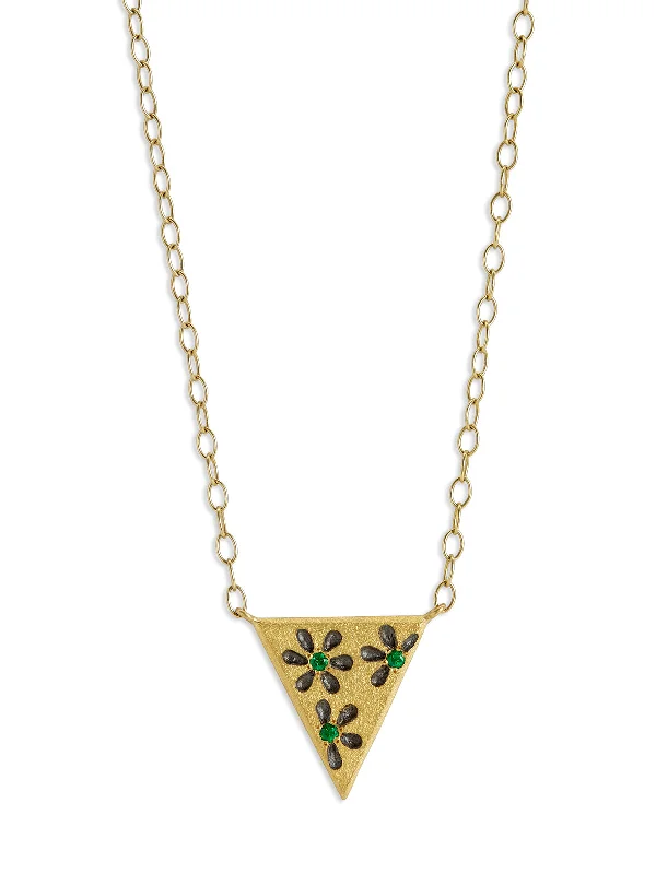 silver anklet with charms Emerald Flowered Triangle Yellow Gold Necklace