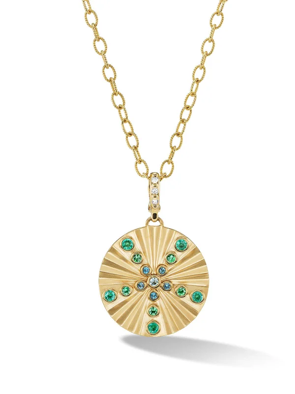 personalized coordinates ring custom Emerald Shine Pendant Yellow Gold Necklace