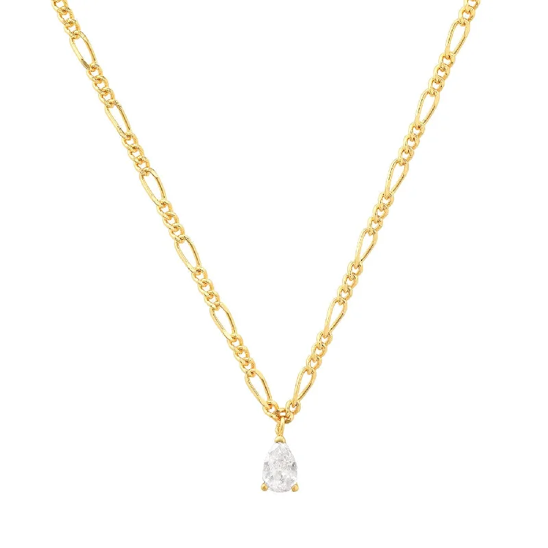 adjustable charm necklace Gold Figaro Chain Pear Shape CZ Pendant