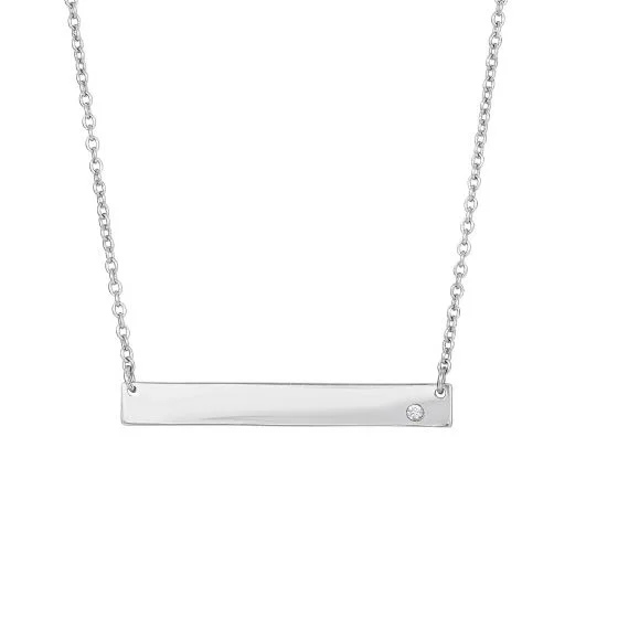 customized infinity bracelet Engravable Bar Sterling Silver Necklace with CZ