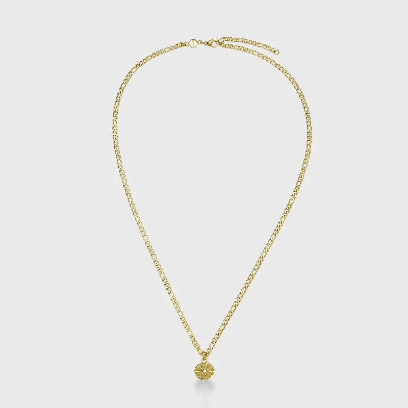 minimalist gold crescent moon necklace Essentielle Figaro Chain Citrus Charm Necklace, Gold Colour minimalist gold crescent moon necklace Essentielle Figaro Chain Citrus Charm Necklace, Gold Colour