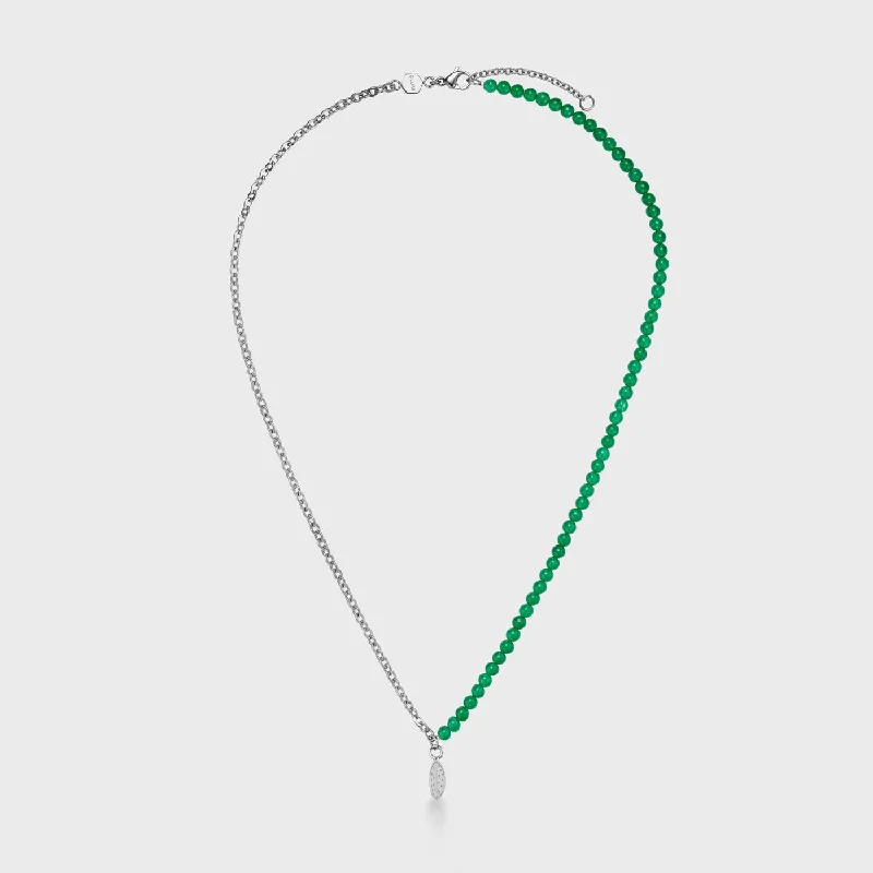 boho beaded statement necklace Essentielle Green Beads Watermelon Charm Necklace, Silver Colour boho beaded statement necklace Essentielle Green Beads Watermelon Charm Necklace, Silver Colour