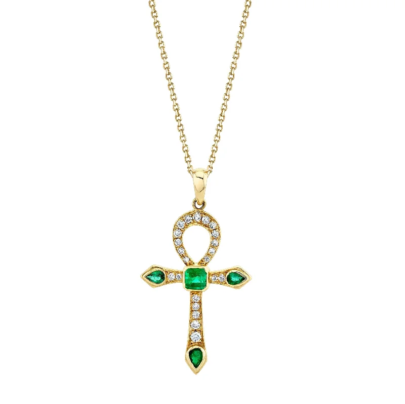personalized engraved signet ring Eternal Ankh Pavé Diamond and Emerald Necklace | Ready to Ship personalized engraved signet ring Eternal Ankh Pavé Diamond and Emerald Necklace | Ready to Ship