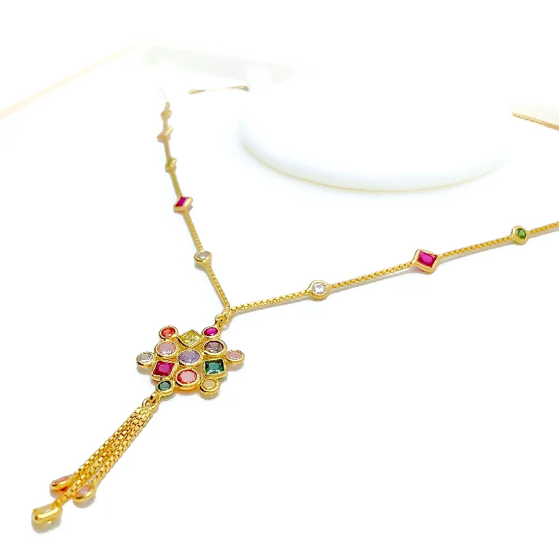 Festive Mandala CZ 22k Gold Necklace