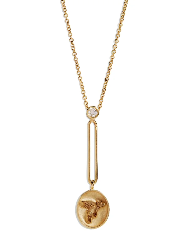 vintage-style filigree bracelet Flying Pig Fantasy Signet Yellow Gold Pendant Necklace vintage-style filigree bracelet Flying Pig Fantasy Signet Yellow Gold Pendant Necklace