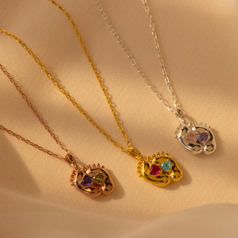 silver dragon claw ring Footprint Birthstone Necklace