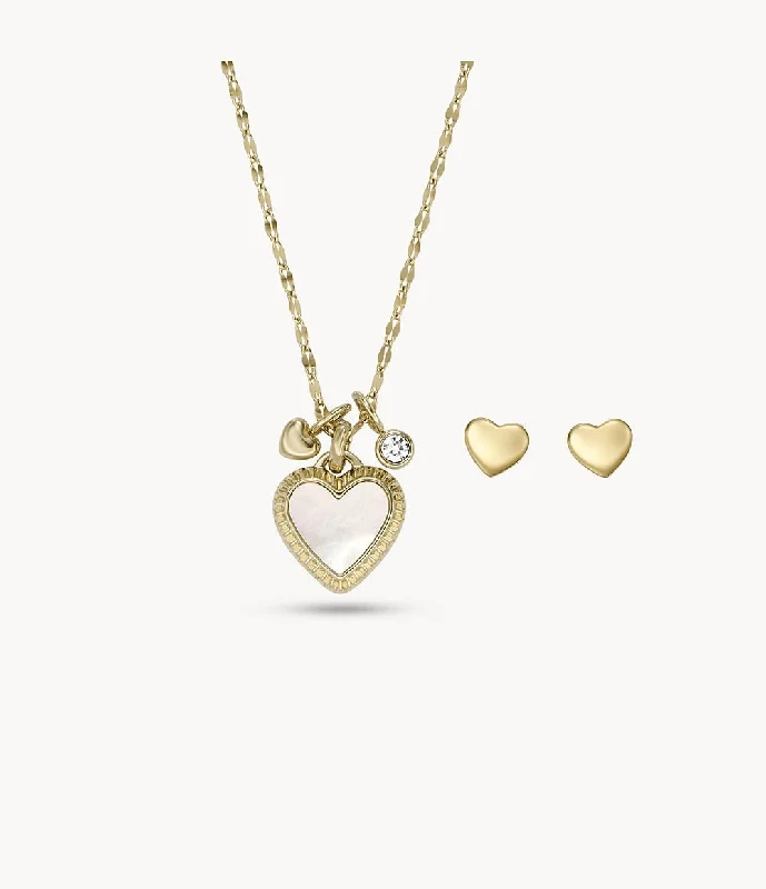 vintage gold engagement ring Fossil CZ Heart Necklace & Earring Set