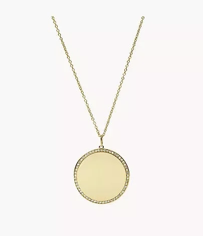 crystal-studded gold ring Fossil Gold Plated Large Disc Necklace