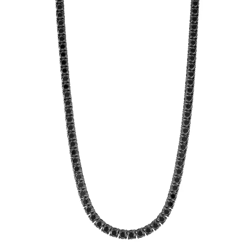 MENS STAINLESS STEEL GUNMETAL NECKLACE WITH BLACK CUBIC ZIRCONIAS