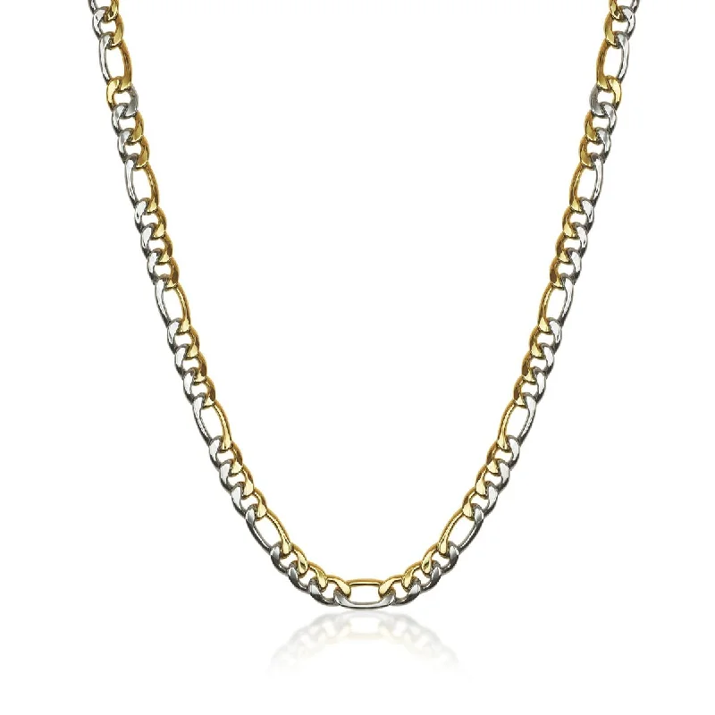 MENS STEEL FIGARO CHAIN WITH HALF GOLD COLOR