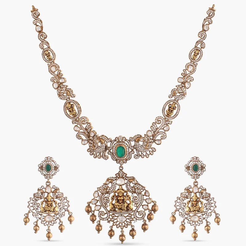 classic pearl bridal earrings Girika Moissanite Silver Necklace Set