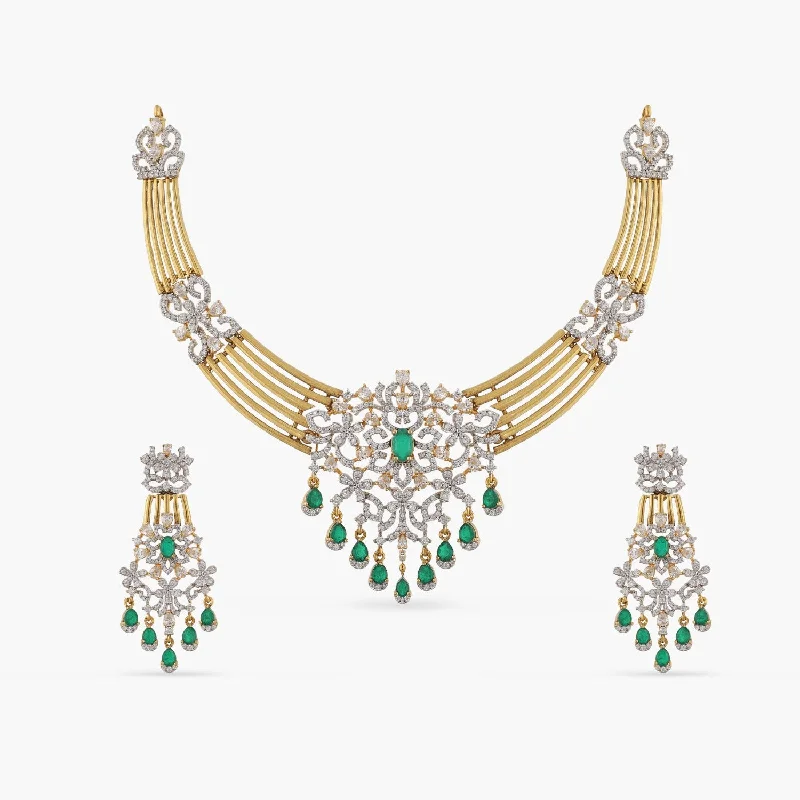 statement gemstone necklace handmade Glitz CZ Silver Necklace Set