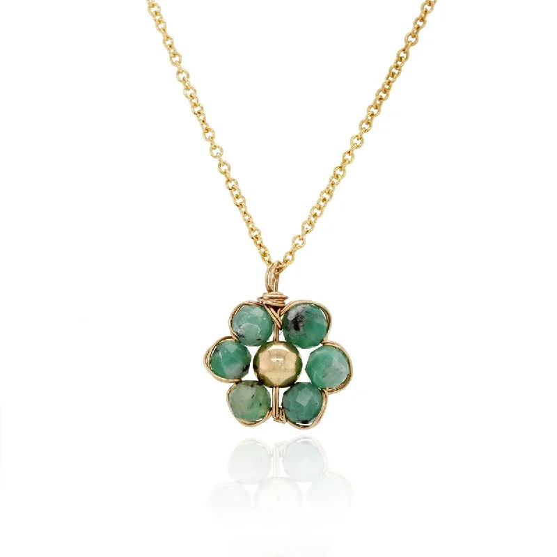 GOLD FILLED EMERALD FLOWER PENDANT AND NECKLACE