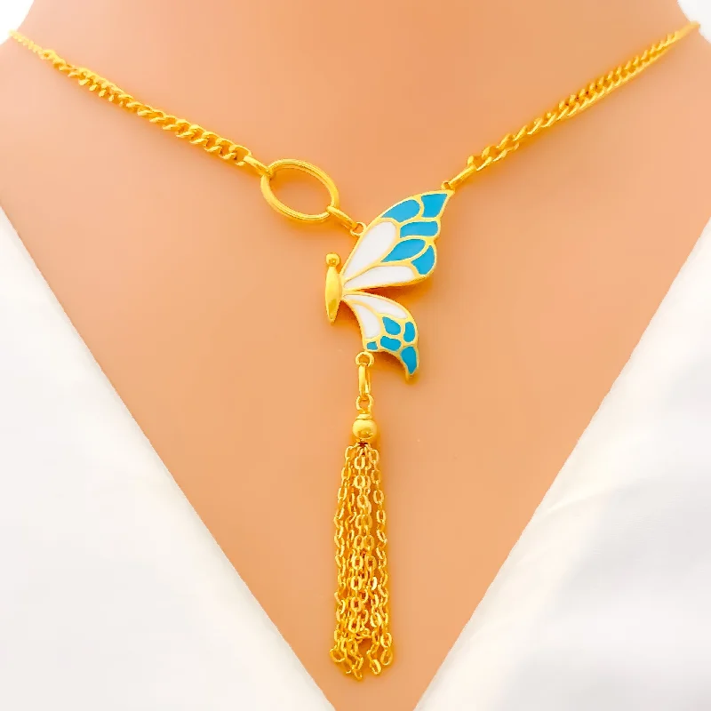 Gorgeous Delicate 21k Gold Butterfly Necklace